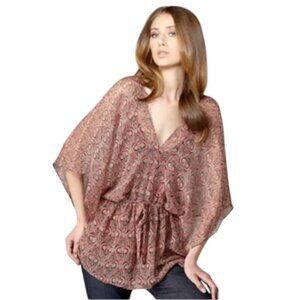 Ella Moss burgundy red silk paisley print draped tunic top size M
